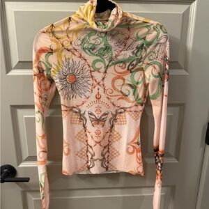 AFRM Pink Multi Sheer Turtleneck Long-Sleeve Top